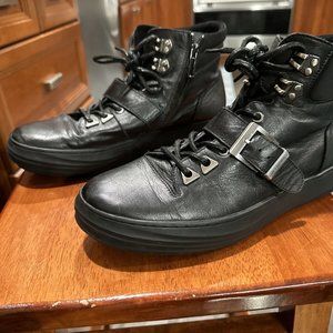 Karl Lagerfeld Men's Black Leather Zip Boots Size 11.5 D Mint Cond